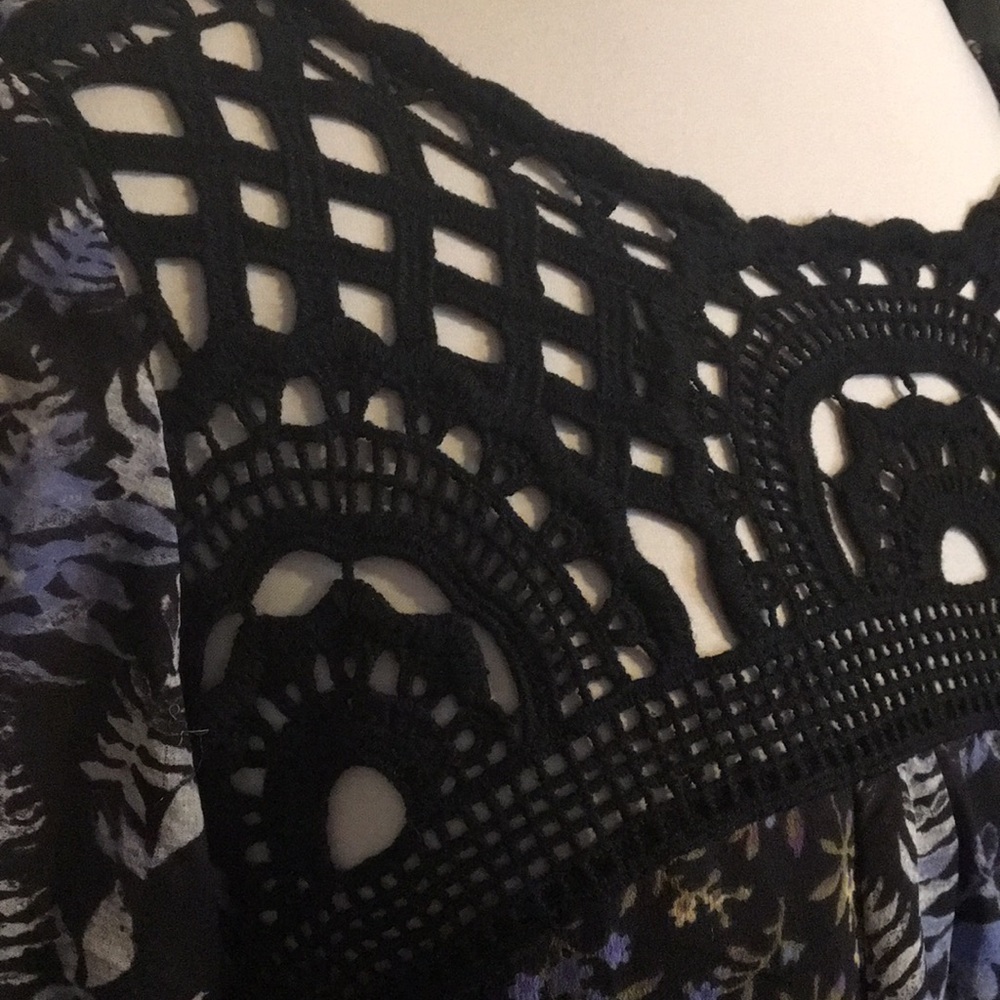 Free People Black Lacey Blue Flowers Tunic Dress - Picture 2 of 5